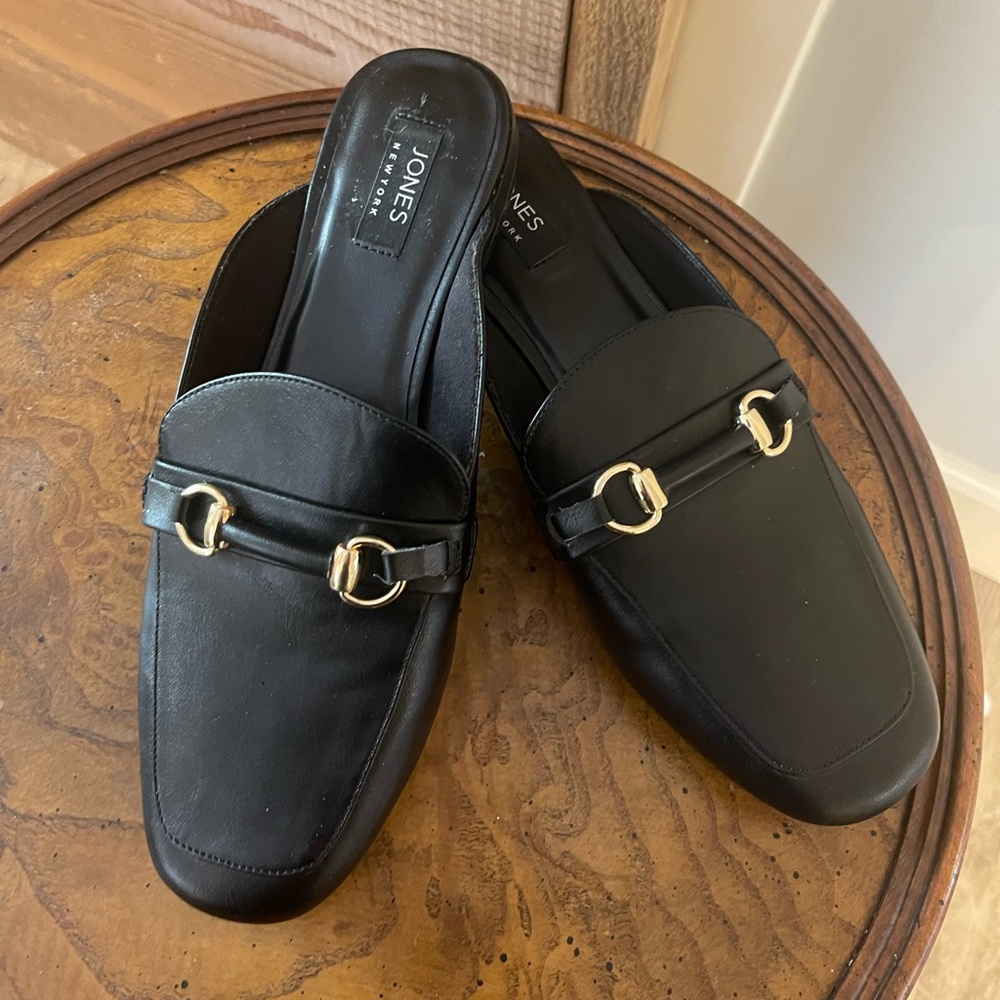 Jones of New York Black Leather Women's Loafer Mules